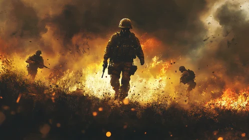 Soldiers Advance Through Intense Combat Fire and Explosions