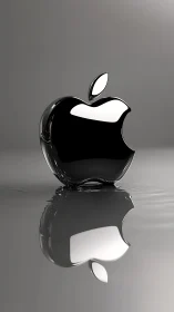 Sleek Black Apple with Mirror Reflection.