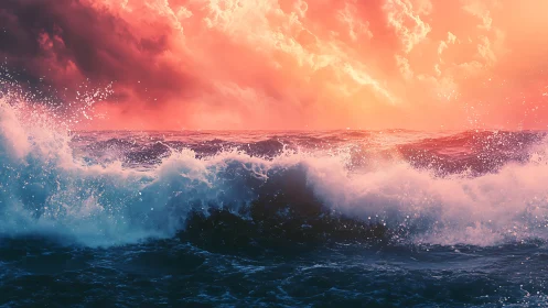 Crashing rose-tinted waves argue loudly with a burning sky