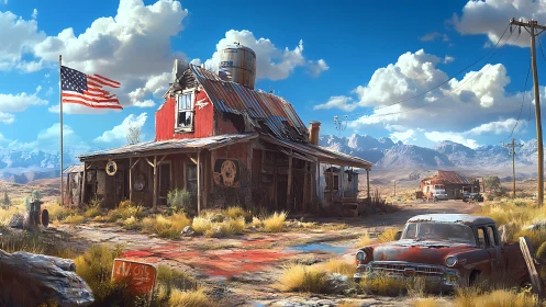 Sunlit desert gas stop where rusted memories still linger.