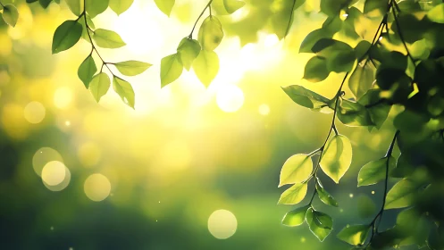 Sunlit Green Leaves with Soft Bokeh in a Peaceful Nature Scene.