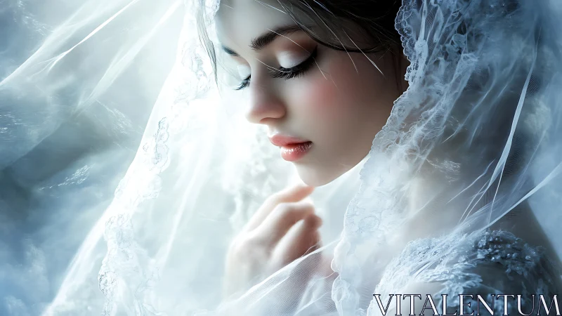 Veiled daydream bride bathed in soft celestial whisperlight.