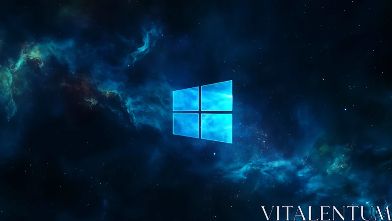 Glowing window logo drifting gently in deep cosmic space.