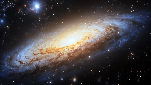 Edge-on spiral galaxy with luminous bulge and dense starfields