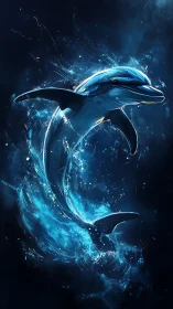 Bioluminescent dolphin rendered in dynamic fluid light field.