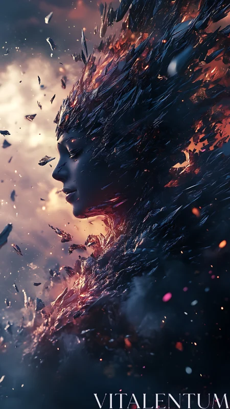 Digital painting of a crystalline ember entity in profile view.