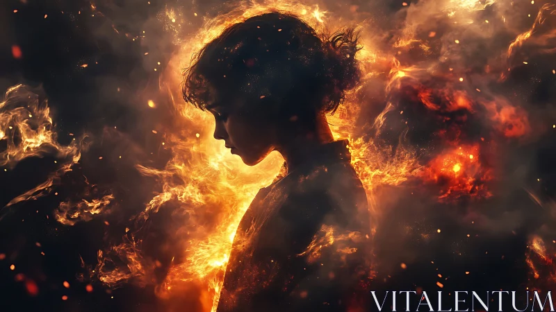 Silhouetted Profile Engulfed in Incandescent Flames.