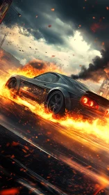 Inferno street racer carving molten trails through dusk.