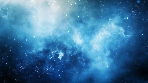 Starlit blue nebula drifts softly across the quiet cosmos