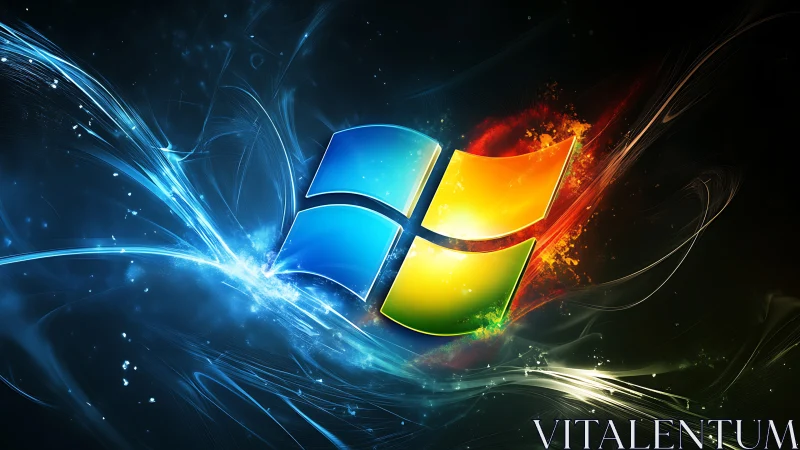 Windows-style glossy quad-color logo in energized plasma field