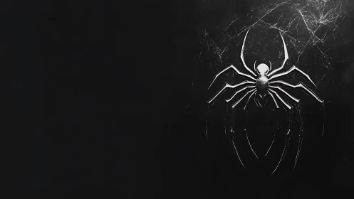 Chrome spider emblem on dark textured web-streaked background
