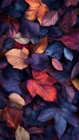 Moody autumn leaves glow in jewel-toned overlapping layers.