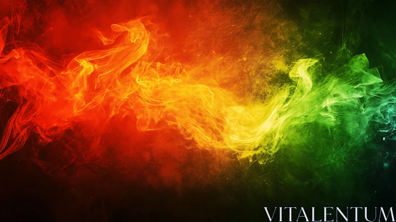 Digital painting of radiant tricolor smoke wave composition.