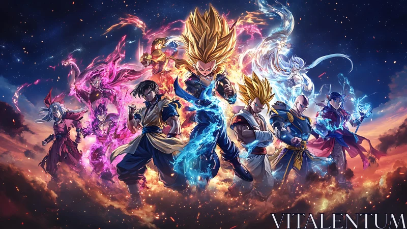 Cosmic warriors ignite the sky with elemental anime fury