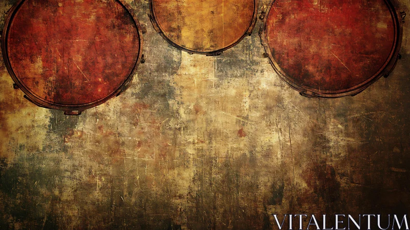 Vintage Abstract Drum Art with Textured Grunge Background.