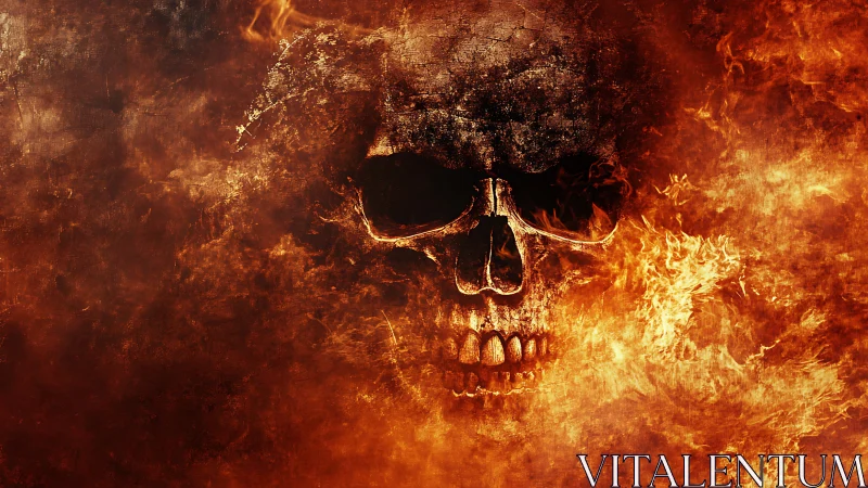 Fiery Skull Emerges From Blazing Flames with Intense Dark Energy