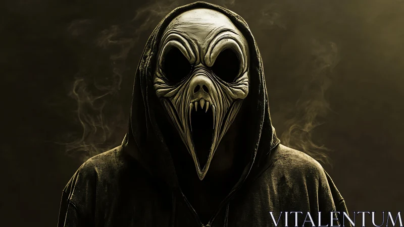 Hooded skeletal creature emerges from smoky golden void.