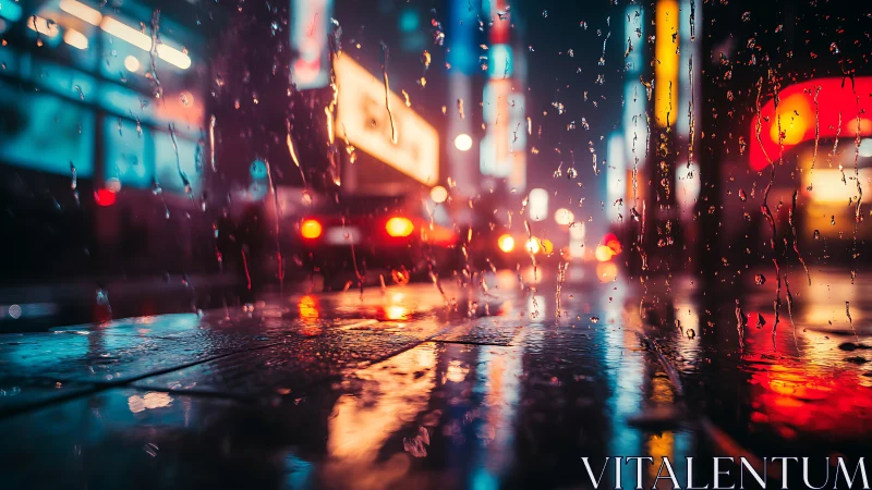 Neon rain beads turn city pavement into a glowing echo chamber