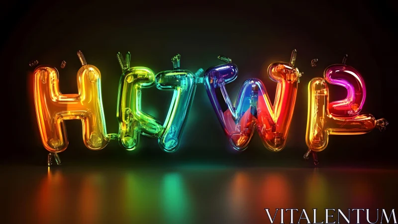 Colorful Glass Balloon Letters Forming "HFWP" on Black Background.