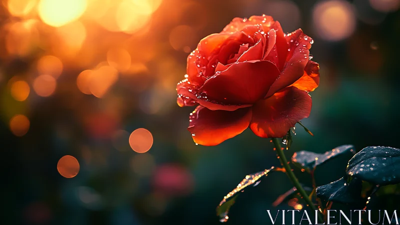 Radiant Red Rose Glistening with Morning Dew