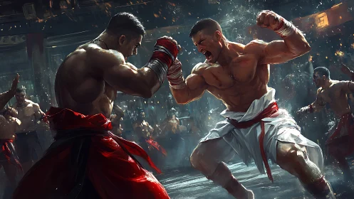 Underground Boxing Match: Two Warriors Clash in Industrial Arena