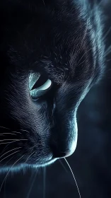Close-up Profile of Black Cat with Bright Blue Eyes