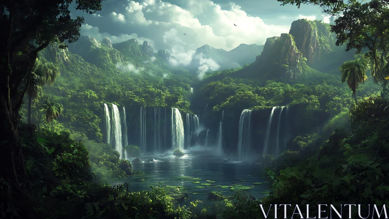 Emerald Curtain Falls in a Mist-Crowned Jungle Basin.