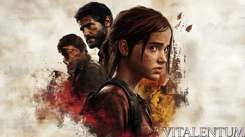 Worn survivors stand together in a storm of painted memory.