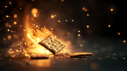 Crackers exploding in golden fire burst with bokeh