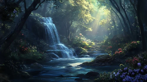Luminous Sanctuary: Where Waterfalls Whisper Through Emerald Cathedrals.