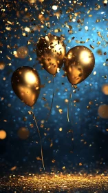 Golden Balloons Dance Through Glittering Confetti Dreams