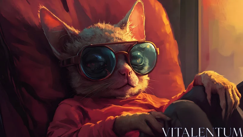 Cool Cat Portrait: Digital Painting With Warm Atmospheric Lighting.