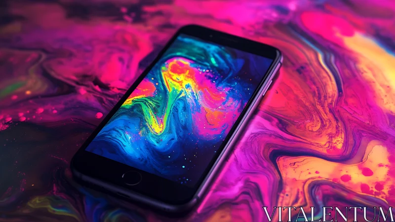 Vibrant Fluid Dynamics Rendered on Mobile Display Screen.