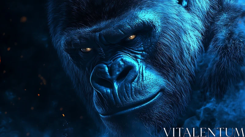 Majestic blue gorilla gazing with quiet, powerful calm.