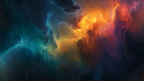 Spectral bipolar nebula cloudscape with high dynamic range color