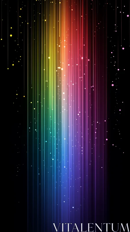 Prismatic lightfall streams through cosmic digital night.