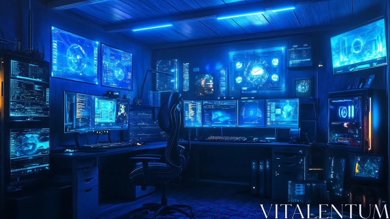 Neon command cockpit for sleepless cyber sorcerers at work.