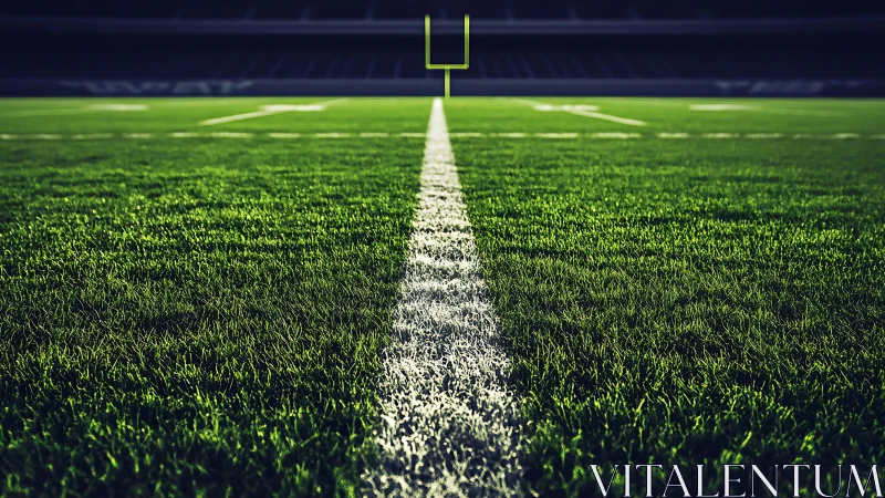 Quiet football field line leading toward distant goalpost.