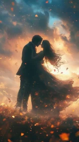 Lovers Kiss Amid Inferno Glow.