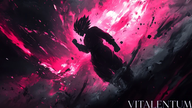 Silhouetted warrior in magenta energy vortex rendered dynamically