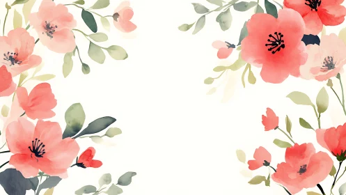 Watercolor Floral Composition with Coral Pink Blossoms.