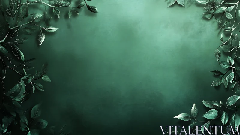 Emerald botanical border frames smooth gradient backdrop.