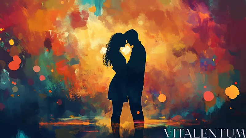 Silhouetted Hearts Ablaze in Chromatic Dreams.