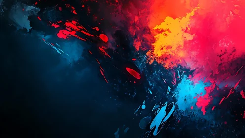 Vivid Abstract Splash Art in Red, Blue, and Yellow Tones.
