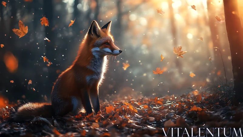 Fox pauses mid-autumn daydream as glowing forest swirls