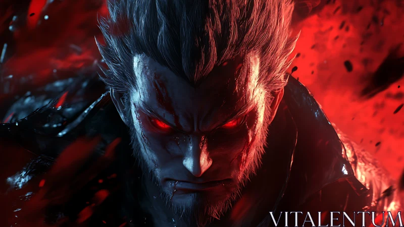 Wrathforged warrior crowned in bloodlit inferno glare.