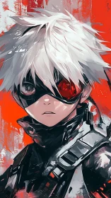 Storm-eyed cyber scout in a crimson painted world.