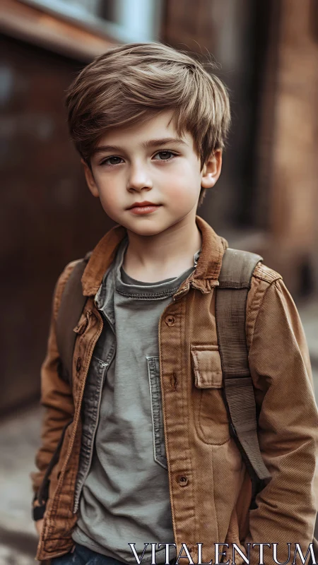 Young Boy in Rust Jacket Urban Portrait