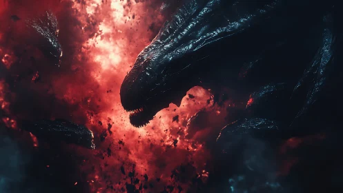 Fiery cosmic dragon drifting through a storm of starlight.