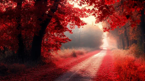 Crimson Dreams: Where Autumn's Wildfire Ignites the Path.